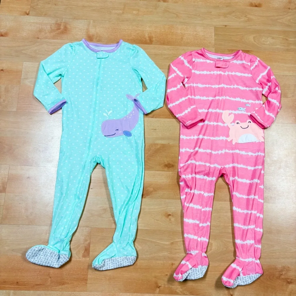 Carters 2-Piece Lightweight Ocean Graphic Footie Pajamas Bundle Size 3T